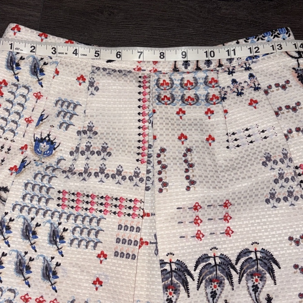 Club Monaco Floral Paisley Printed Box Pleat Mini Skirt Size 2 Cream/Navy/Red - Picture 9 of 10